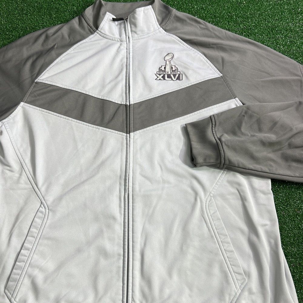 Reebok Super Bowl XLVI Jacket Sweater Gray NFL 2012 Indianapolis Men Size XL